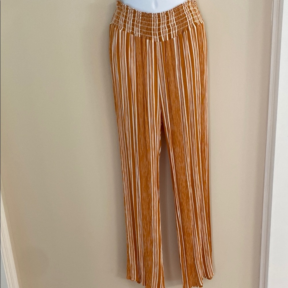 Wide Leg White and Orange Pants with Elegant Draping